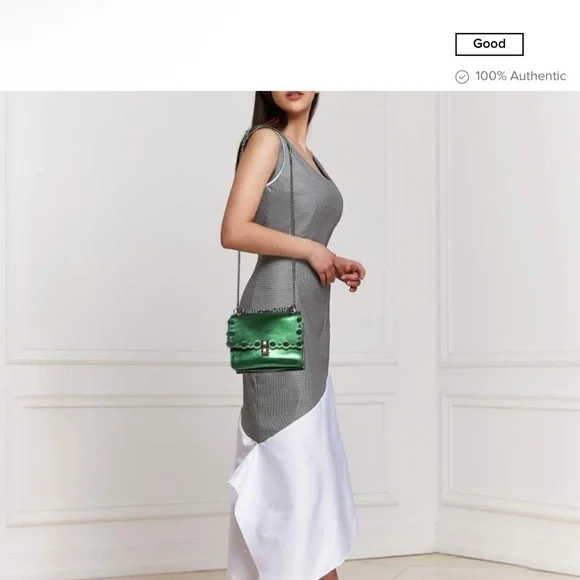 Fendi Metallic Green Leather Small Scalloped Kan I Shoulder Bag - Picture 8 of 8